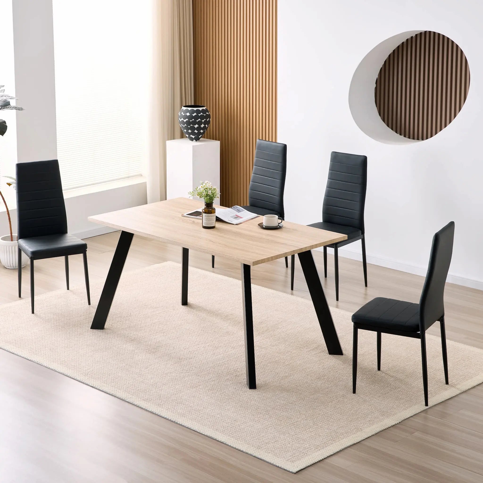 S-163/258B Kitchen Set 5pcs (wood texture/black)