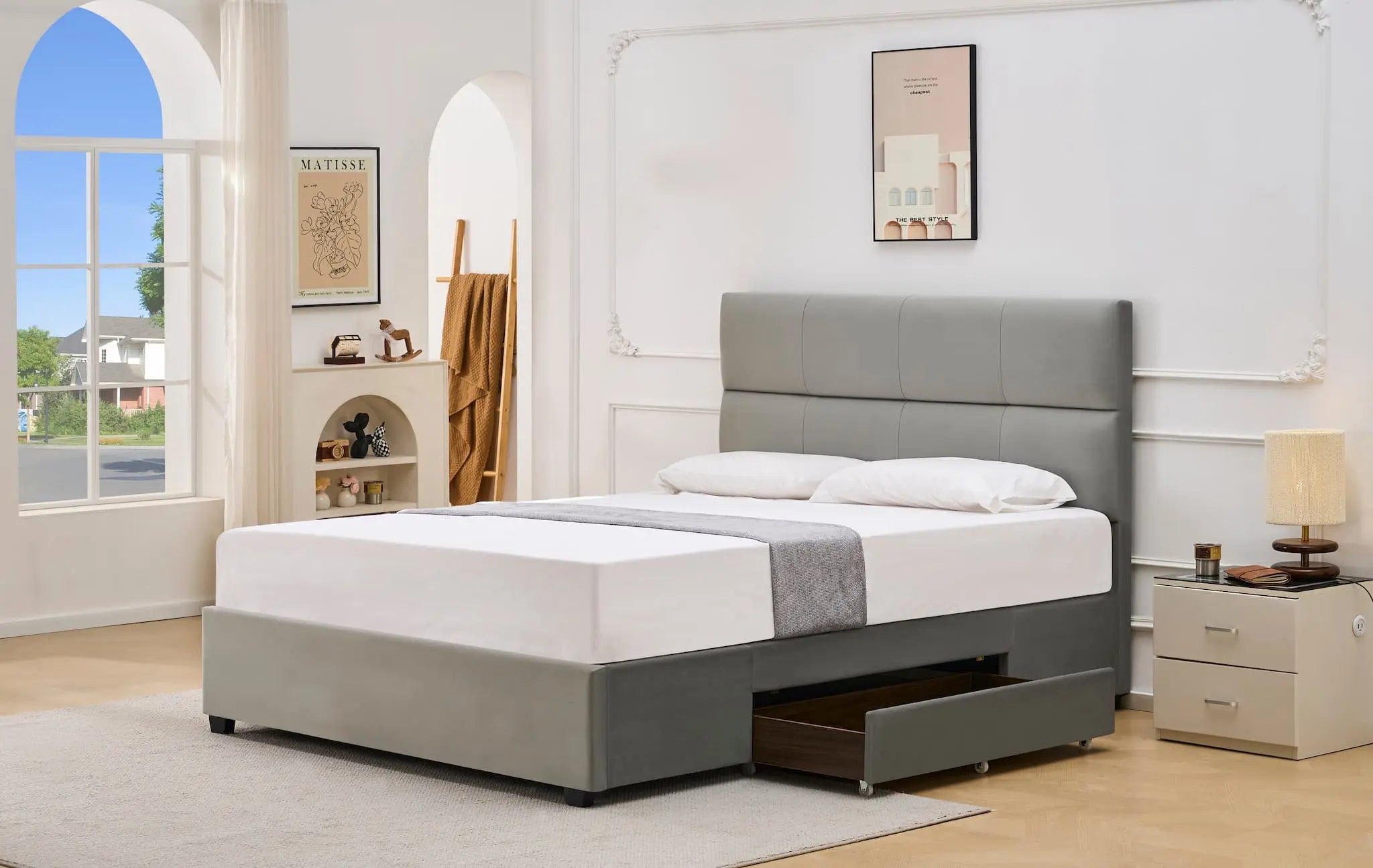 COMBO! Lit plateforme S-8032 71" (Gris velours) + Matelas Luxury Nite 71''