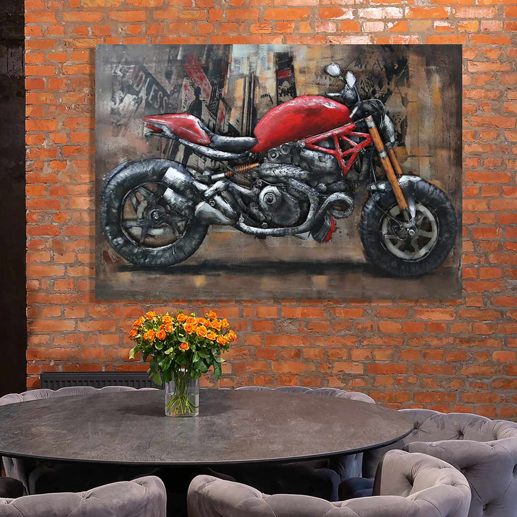 Red Racing Motorcycle - 3D Metal Painting - Optimum Plus