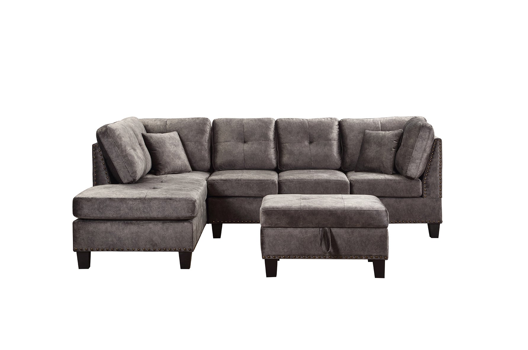 Snow Sofa Reversible with Ottoman (Velvet, Grey) - Optimum Plus