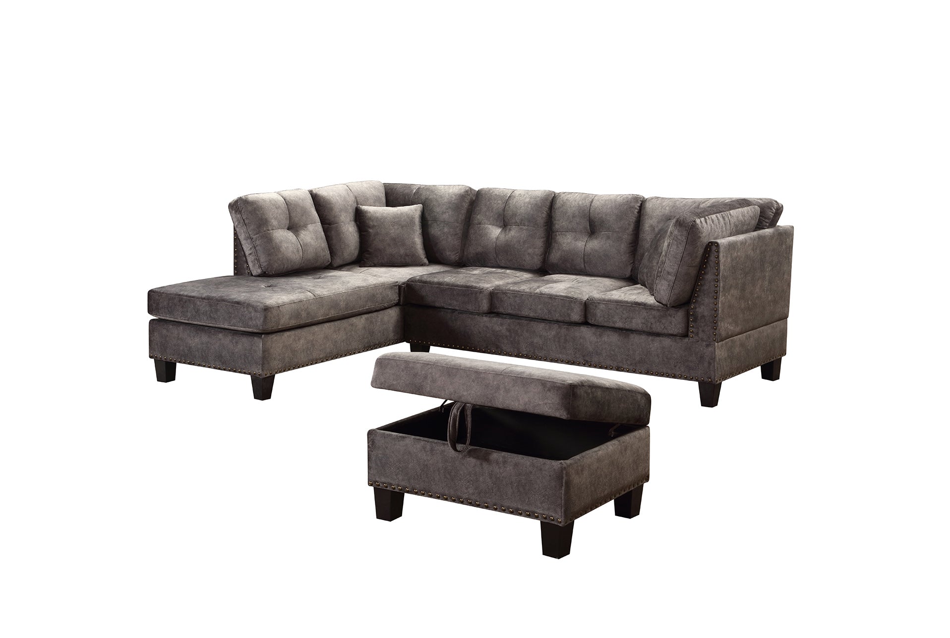Snow Sofa Reversible with Ottoman (Velvet, Grey) - Optimum Plus