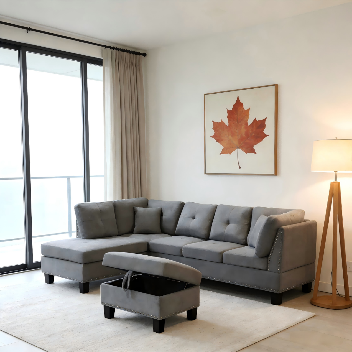 Canapé sectionnel Snow réversible avec pouf (tissu, gris)