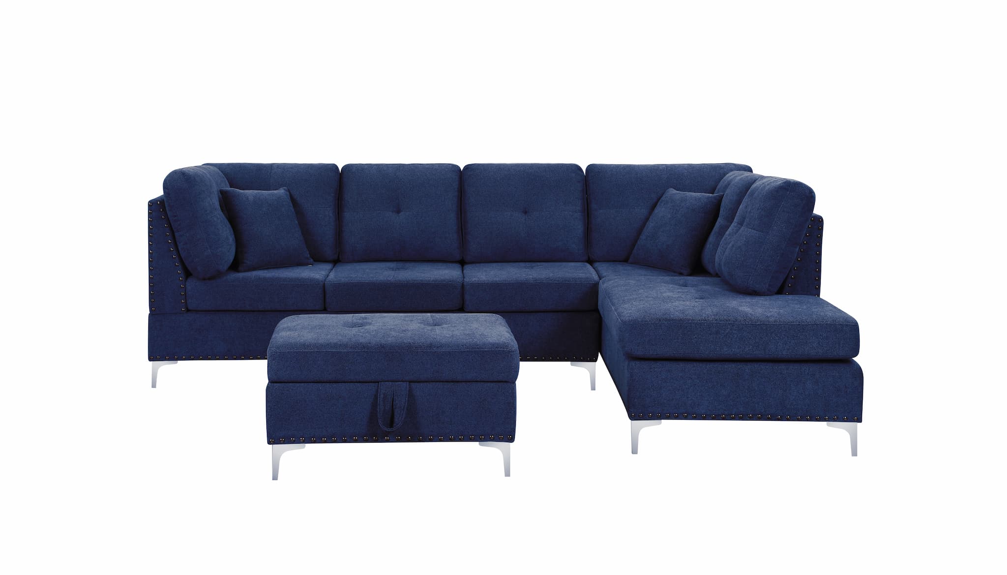 Snow Sectional Sofa Reversible with Ottoman (Fabric, Blue) - Optimum Plus