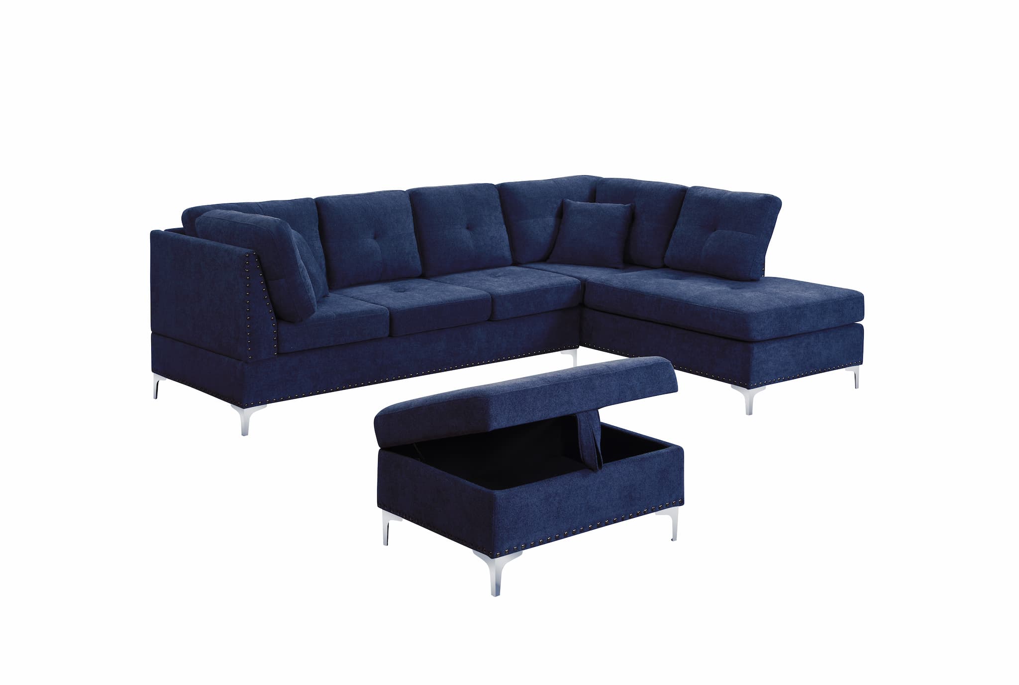 Snow Sectional Sofa Reversible with Ottoman (Fabric, Blue) - Optimum Plus