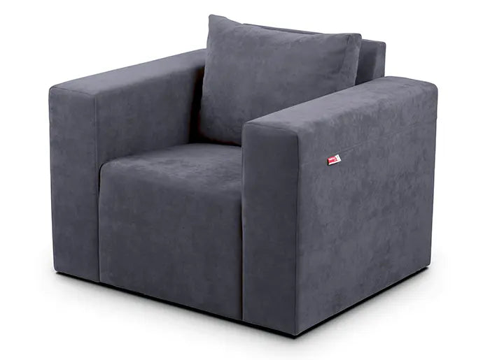 Fauteuil Optimum Plus en tissu gris, au design moderne et épuré, offrant confort et élégance pour tout intérieur.