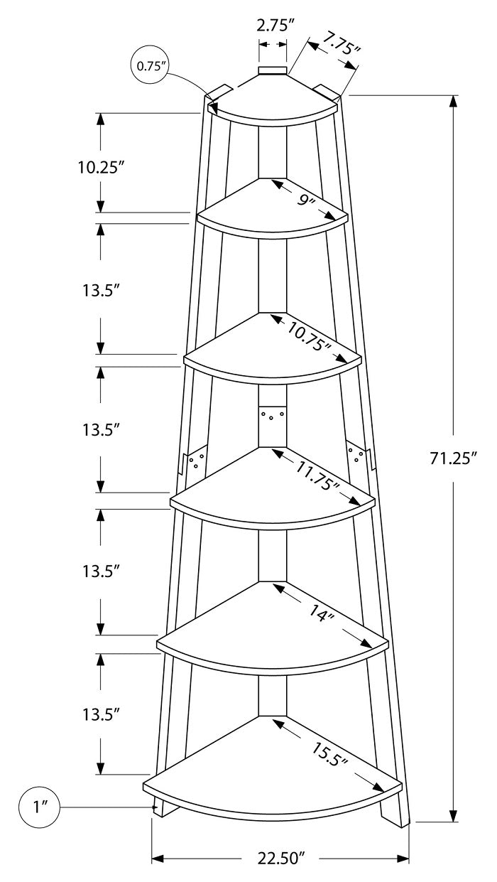 I-2495 Bookcase - 72"H /Cappuccino corner accent etagere - Optimum Plus