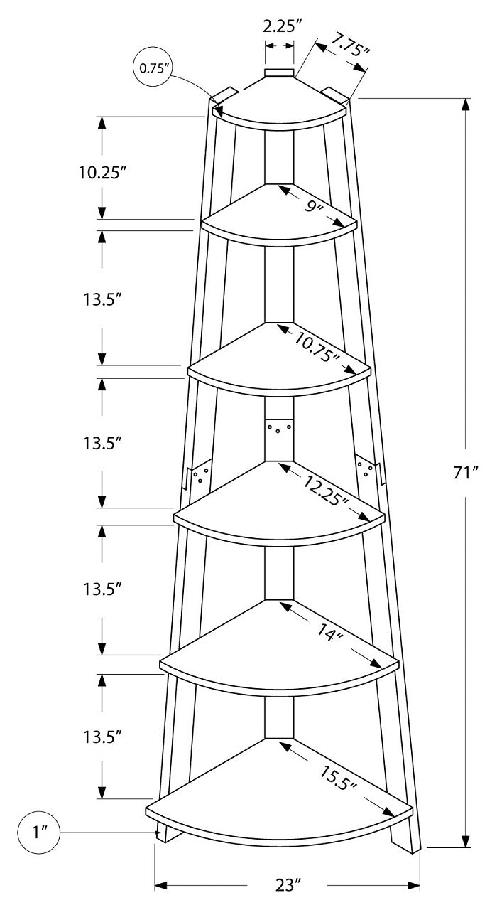 I-2496 Bookcase - 72"H /White corner accent etagere - Optimum Plus