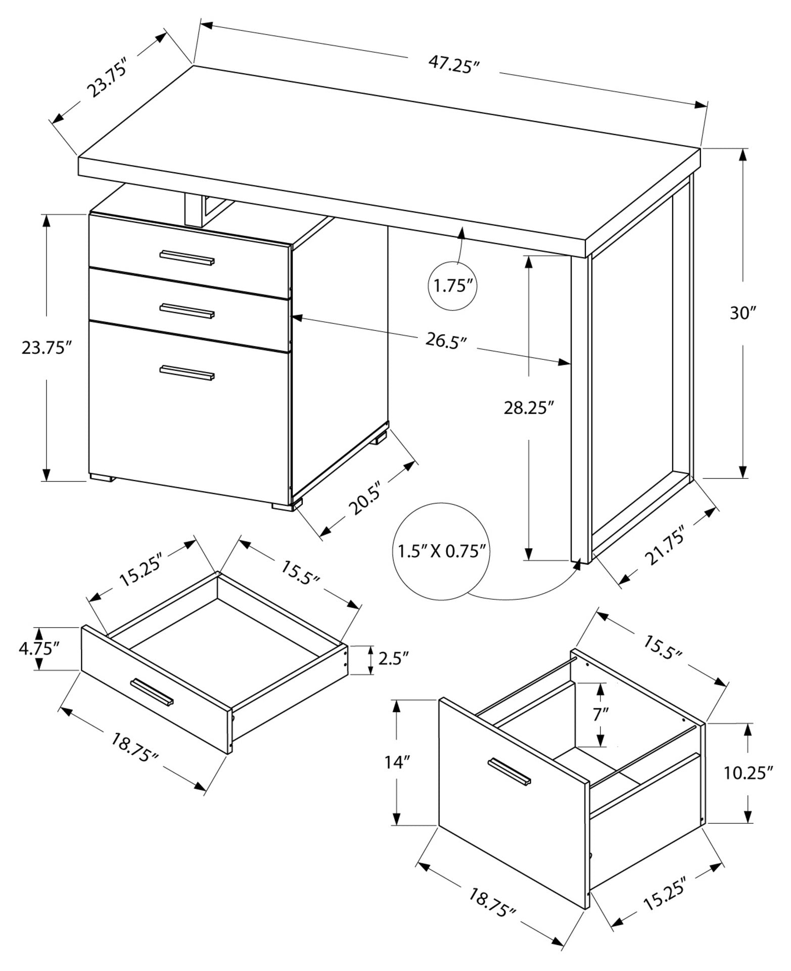 I-7027 Computer Desk - 48"L (white/left or right gacing) - Optimum Plus