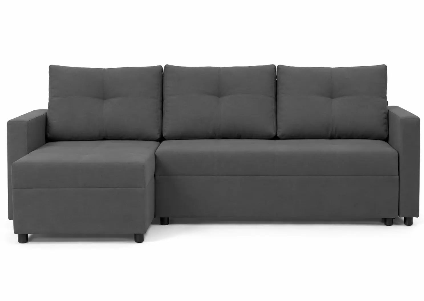 Sofa convertible gris foncé en tissu, style moderne et épuré. Idéal pour un intérieur contemporain avec un confort optimal.