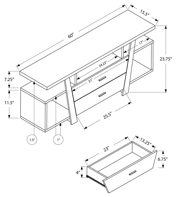I-2721 TV Stand - 60"L / Dark taupe with 2 storage drawers - Optimum Plus