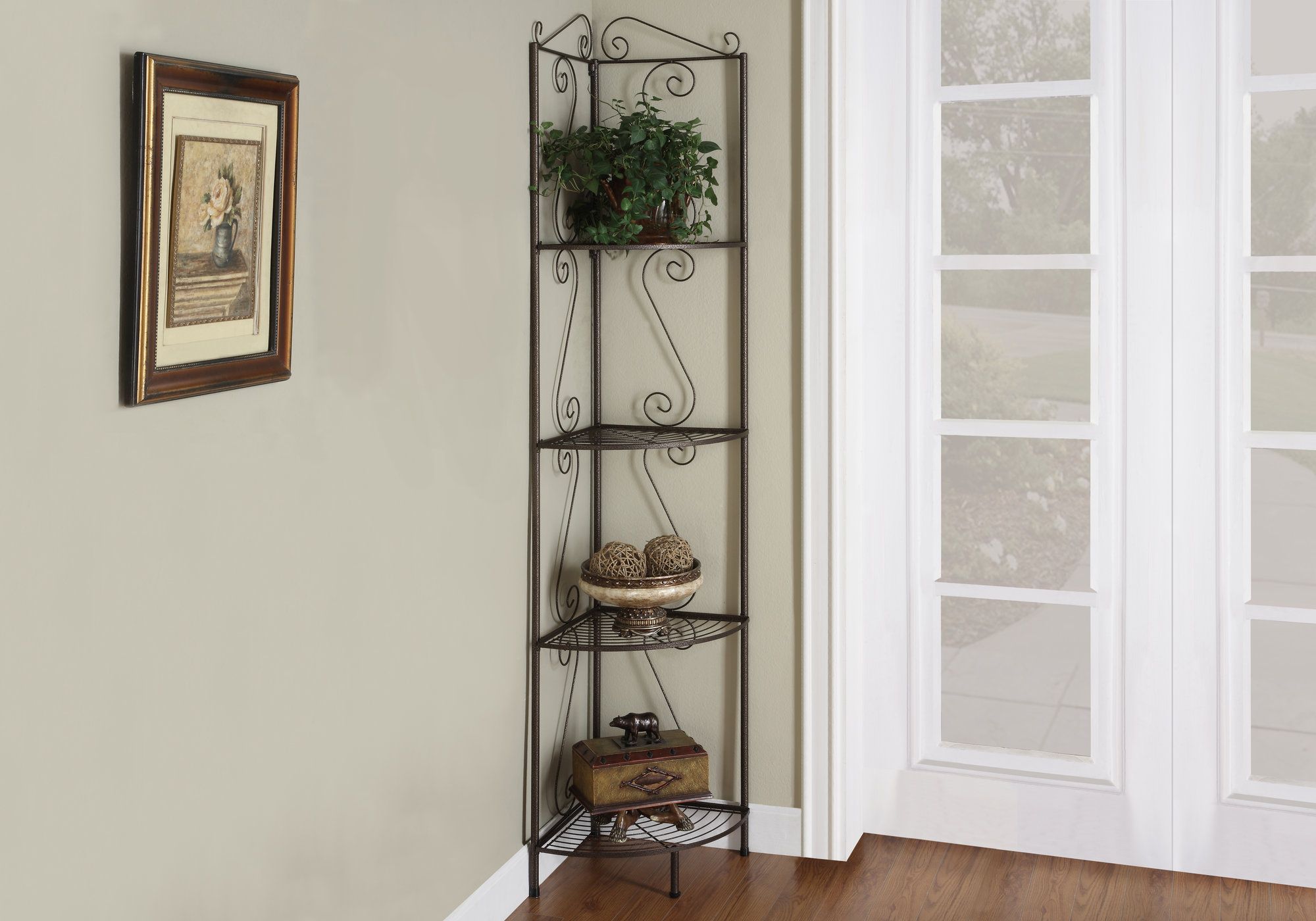 I-2100 Bookcase - 70"H / Copper metal corner etagere - Optimum Plus