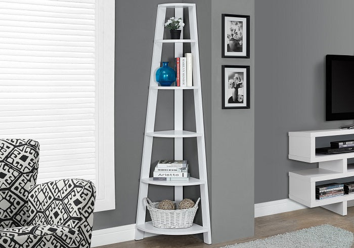 I-2496 Bookcase - 72"H /White corner accent etagere - Optimum Plus