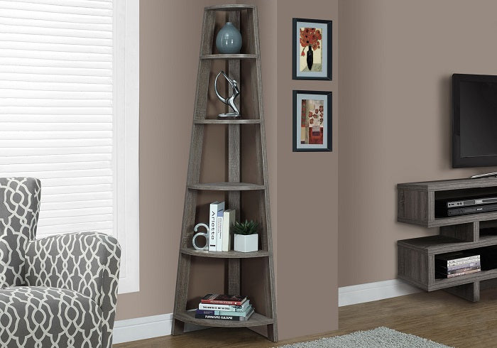 I-2497 Bookcase - 72"H / Dark taupe corner accent etagere - Optimum Plus