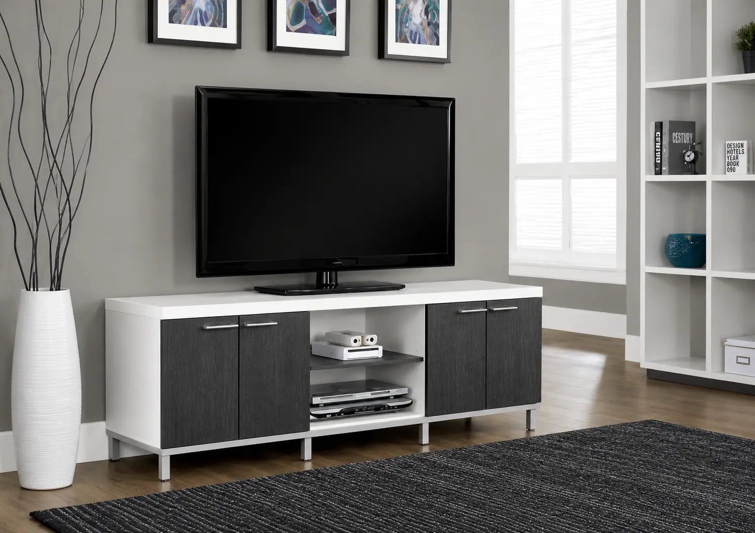 Meuble TV I-2591 – 60"L blanc/gris