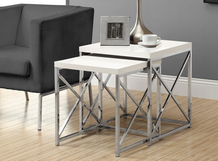 I-3025 Set of 2 tables (white/chrome metal) - Optimum Plus