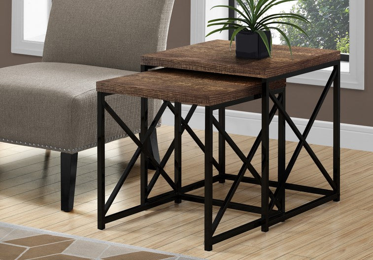 I-3413 Set of 2 tables (wood look/black metal) - Optimum Plus