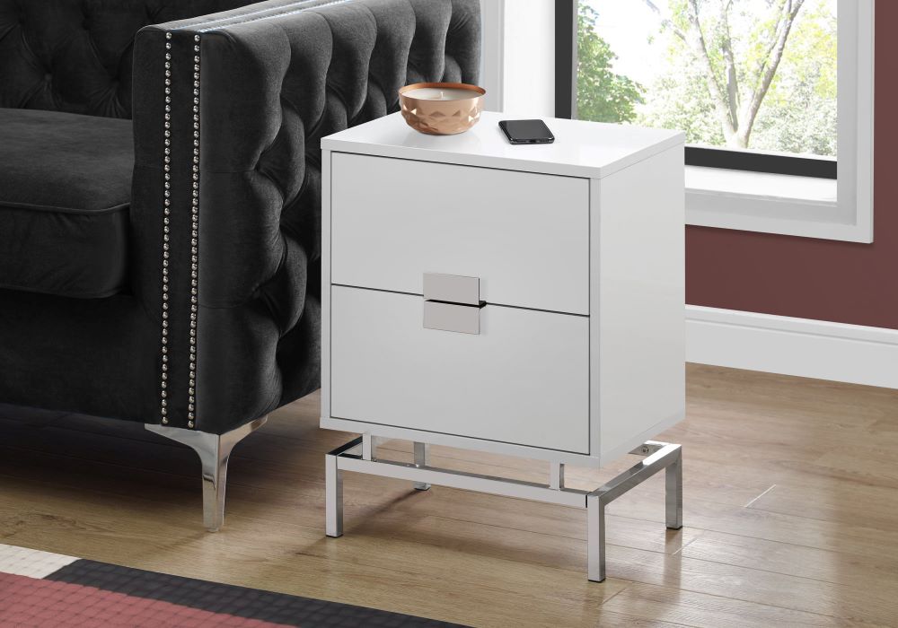 I-3490 Accent Table -24"H  (glossy white  /chrome metal) - Optimum Plus