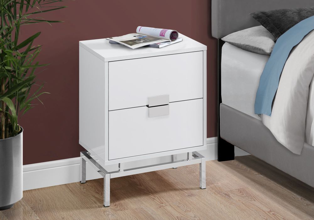 I-3490 Accent Table -24"H  (glossy white  /chrome metal) - Optimum Plus
