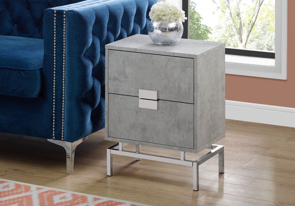 I-3491 Accent Table -24"H  (grey cement/chrome metal) - Optimum Plus