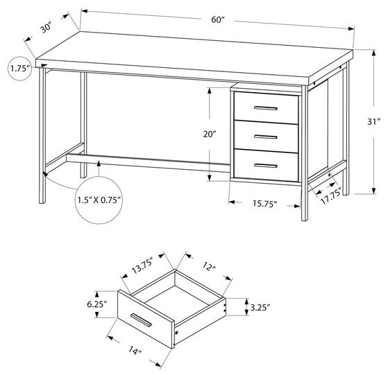 I-7046 Computer Desk - 60 "L (white / metal silver) PROMO! - Optimum Plus