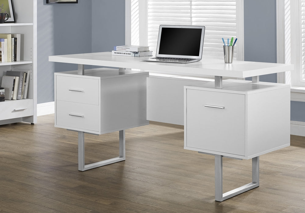 I-7081 Computer desk - 60"L (white/silver metal) - Optimum Plus