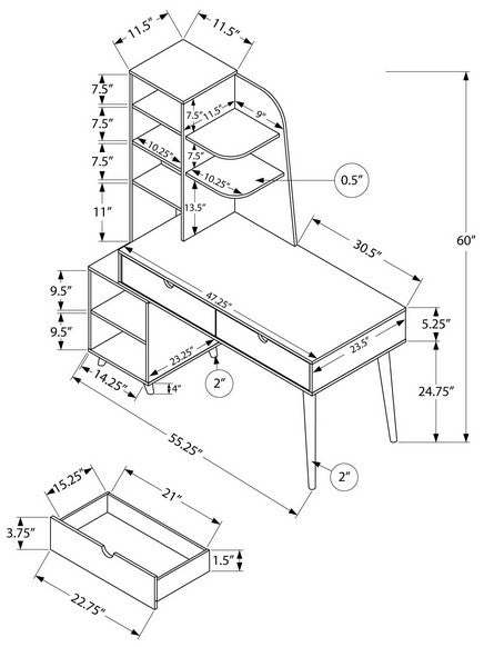 I-7098 55"L Desk (grey) - Optimum Plus
