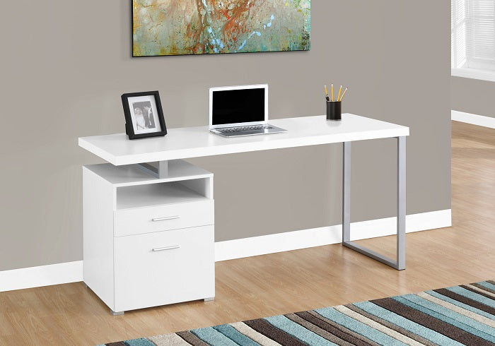 I-7144 Computer Desk - 60"L (white/silver metal) - Optimum Plus
