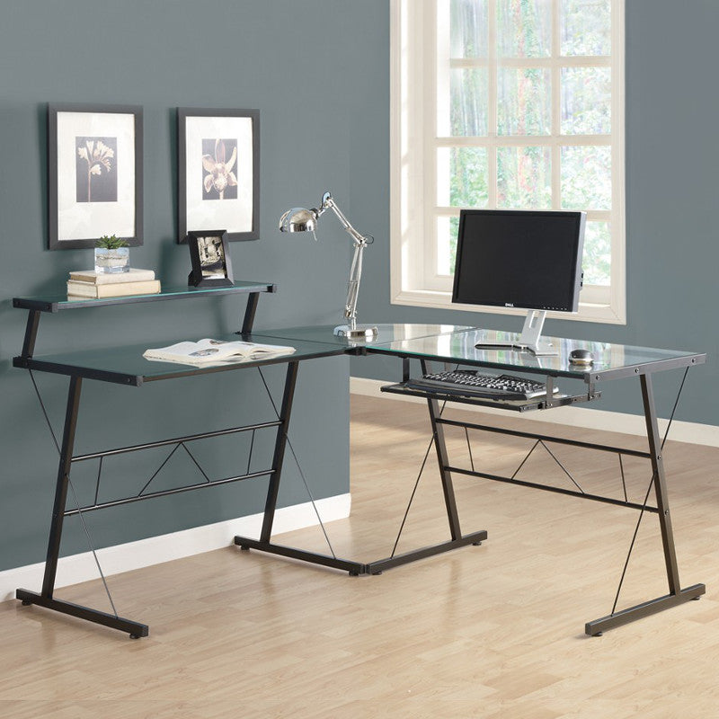 I-7172 L-Shaped Computer Desk 42"L (Tempered Glass / Black Metal) PROMO! - Optimum Plus