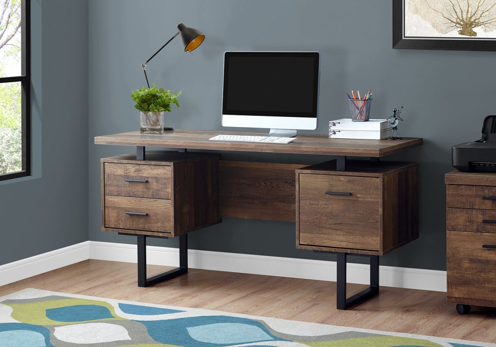 I-7416 Computer desk - 60"L (brown reclaimed wood/black metal) - Optimum Plus