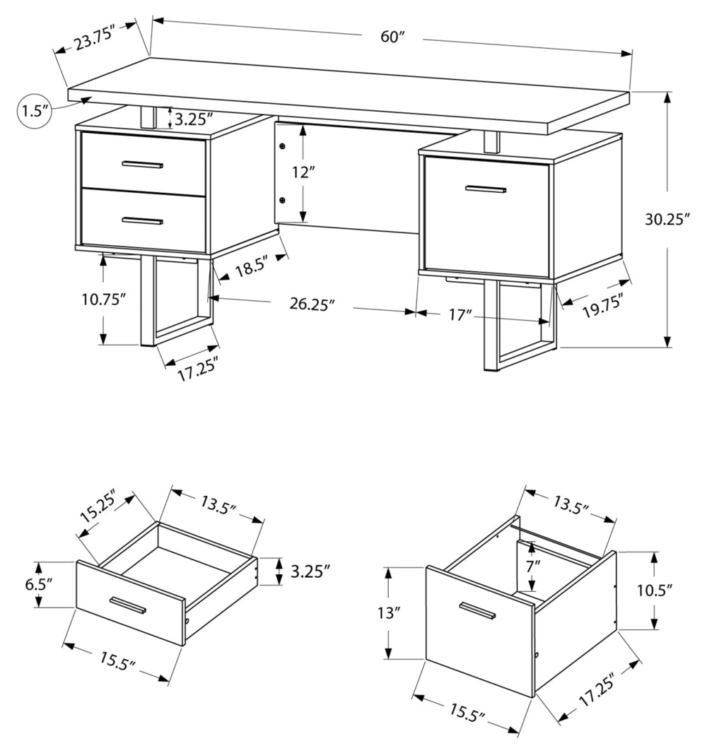 I-7416 Computer desk - 60"L (brown reclaimed wood/black metal) - Optimum Plus