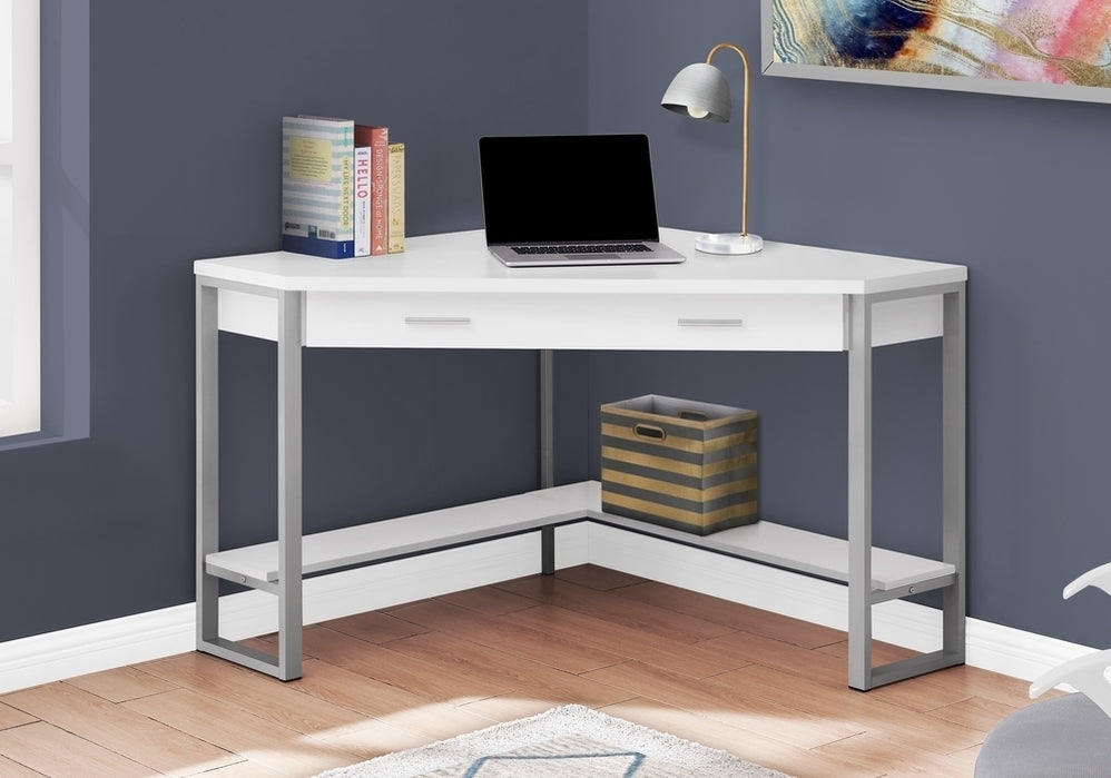 I-7500 Computer Desk - 42"L (white corner/silver metal) - Optimum Plus