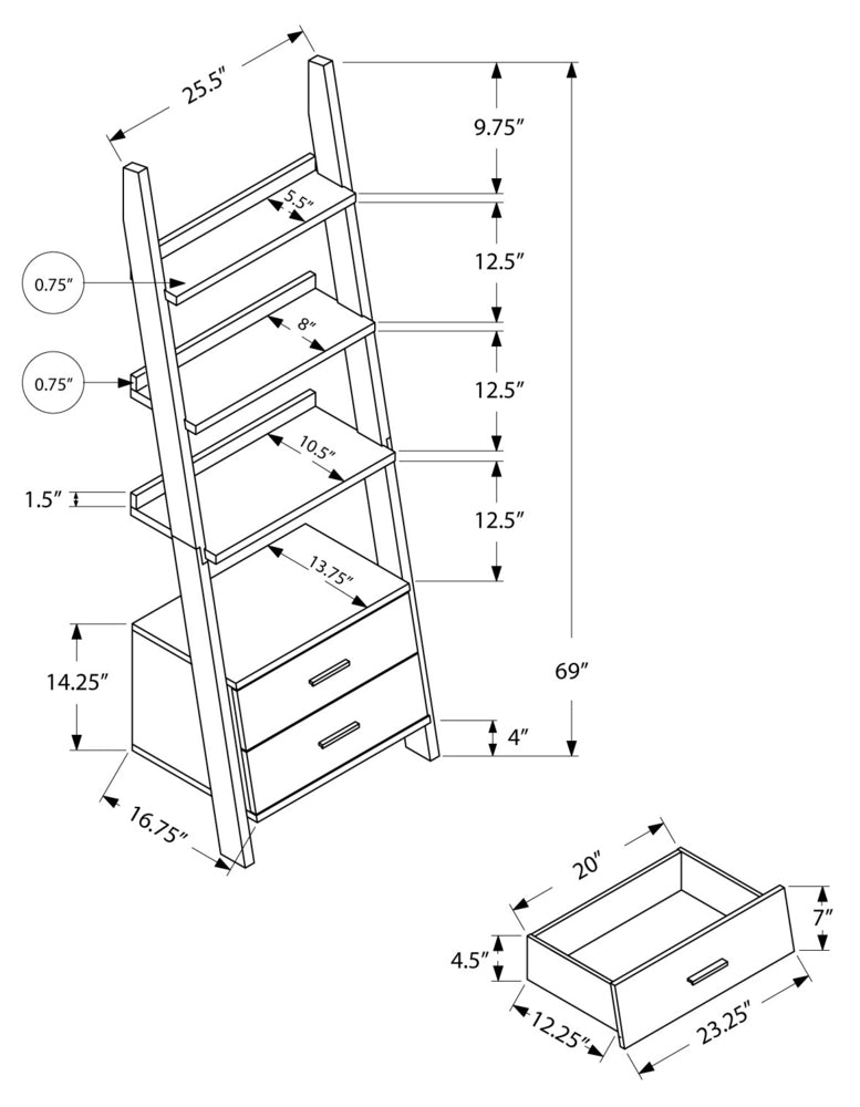 I-2562 Bookcase - 69"H / shelf unit with 2 white drawers (Promo!) - Optimum Plus
