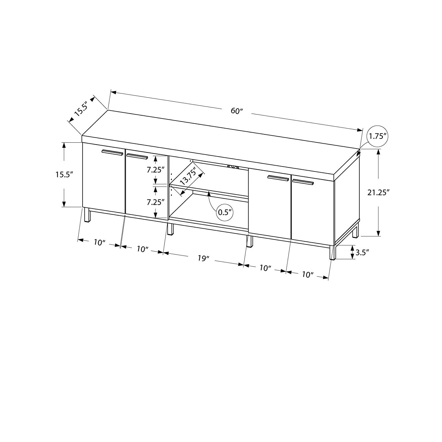 I-2590 TV Stand – 60"L Black/Grey - Optimum Plus