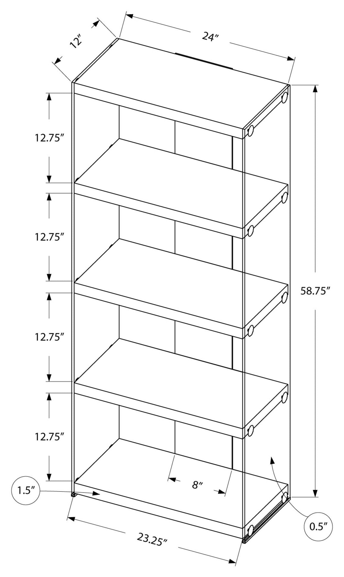 I-3289 Bookcase - 60"H / Glossy white with tempered glass - Optimum Plus