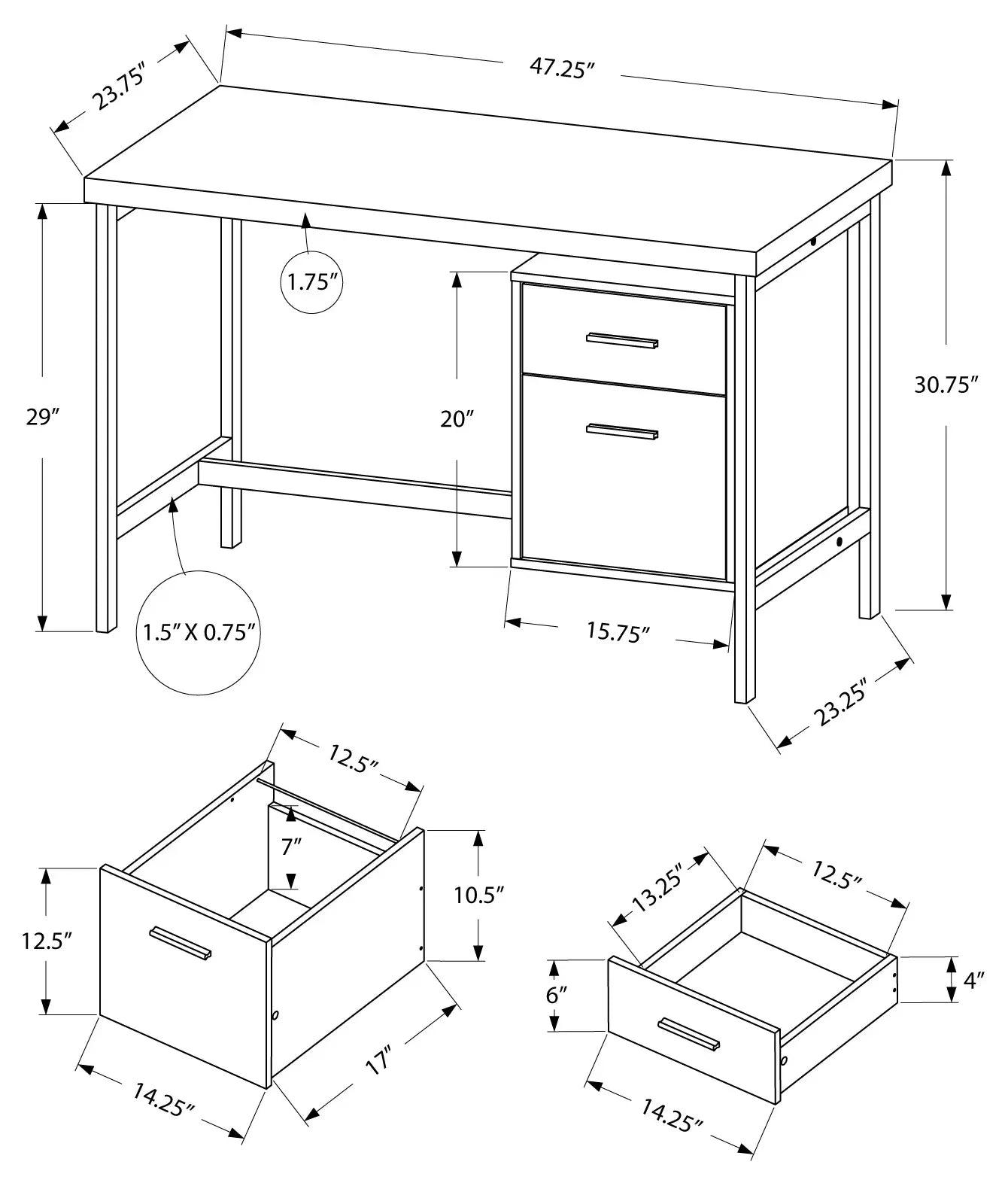 I-7149 Computer desk - 48"L (white/silver metal) promo!