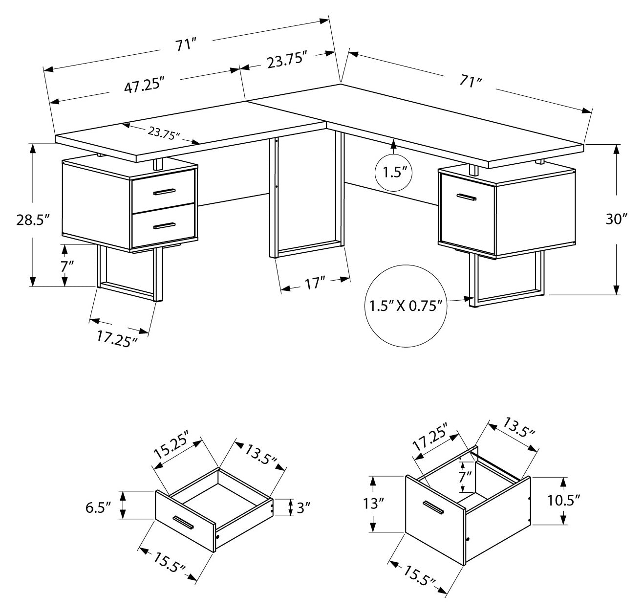 I-7304 Computer desk - 70"L (dark taupe/left or right facing) - Optimum Plus