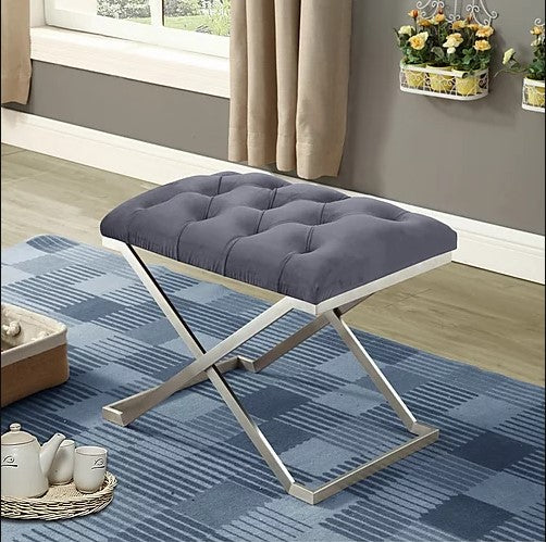 IF-6290 Fabric ottoman with stainless steel legs (grey velvet) - Optimum Plus
