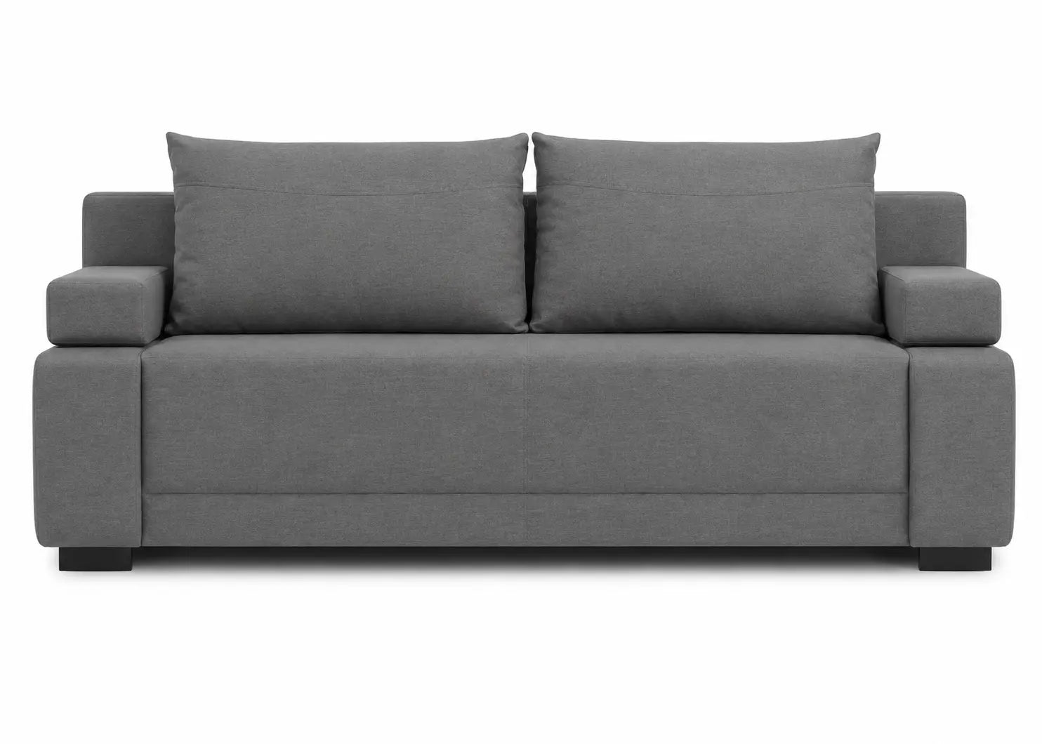 Canapé de type convertible, couleur gris, en tissu, au design moderne et épuré.