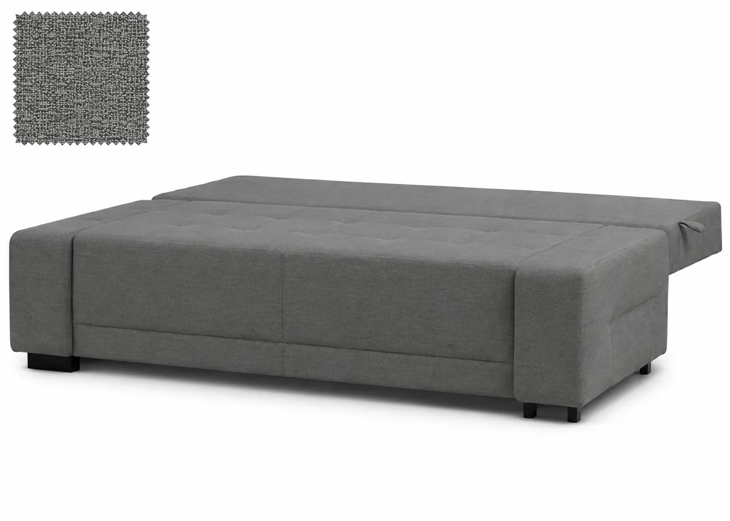 Canapé-lit Karl de couleur grise, au design moderne et épuré, fabriqué avec un tissu confortable. Idéal pour un usage quotidien.