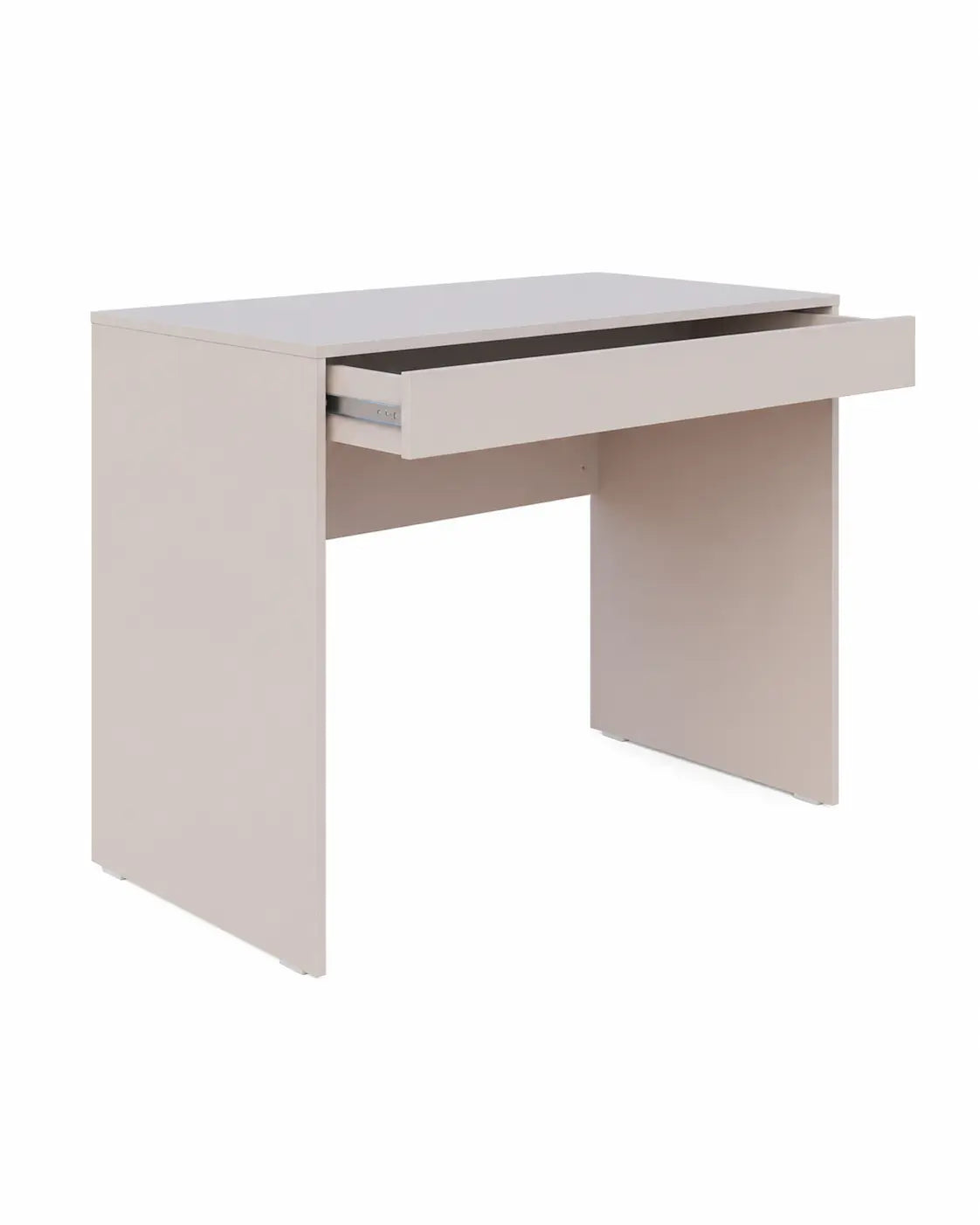Bureau moderne de couleur rose poussiéreux, fabriqué en matériau durable. Style épuré, parfait pour une chambre ou un bureau compact.