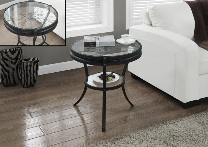 I-2140 Hammered black 20”dia accent table with tempered glass - Optimum Plus