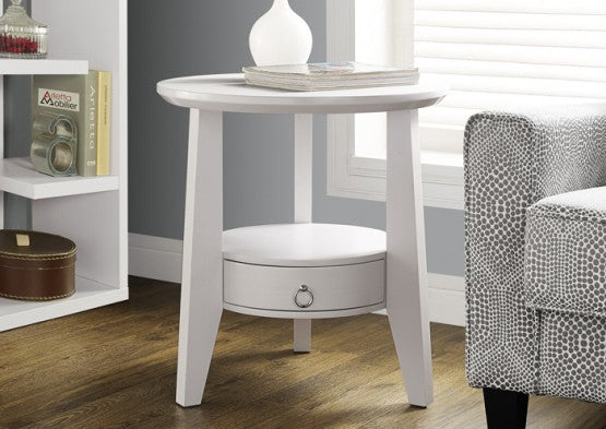 I-2492 Accent table with 1 drawer 23”dia (white) - Optimum Plus