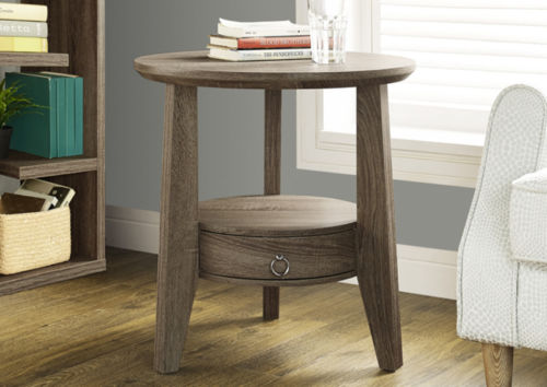 I-2493 Dark taupe reclaimed-look 23”dia accent table  / 1 drawer - Optimum Plus