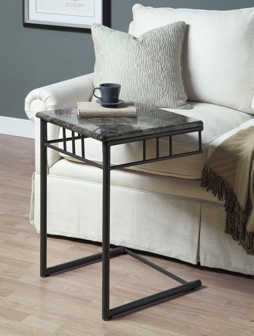 I-3063 Accent Table ( Grey Marble / Charcoal Metal ) - Optimum Plus