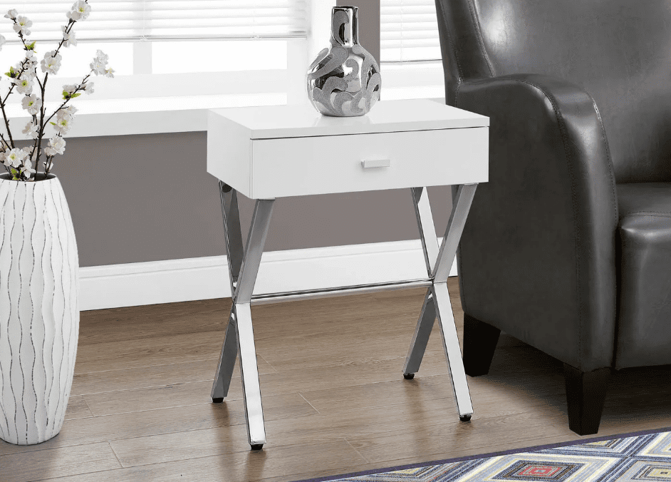 I-3262 Accent Table with drawer (white/metal chrome) - Optimum Plus