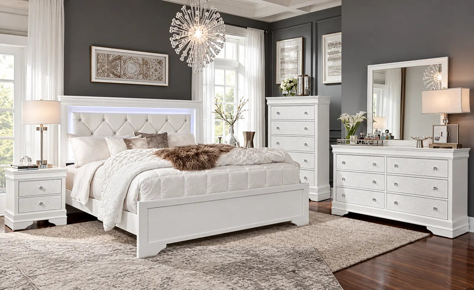 Pompei Bedroom Set 54" 4pcs (White)