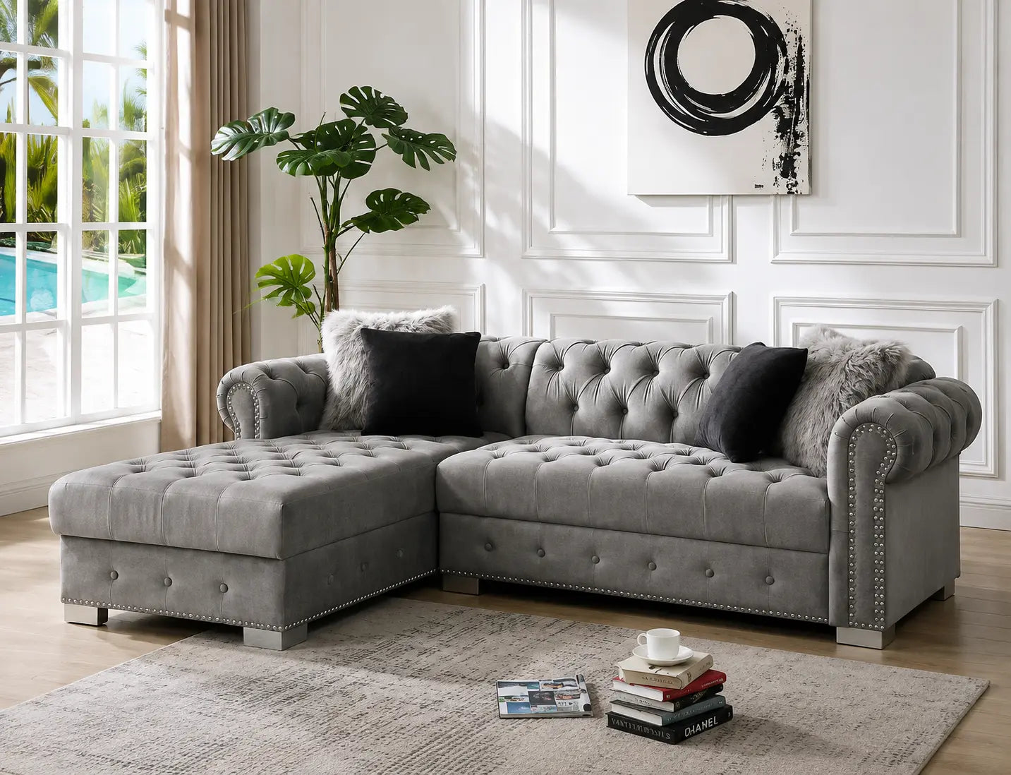 Royal Sectional Sofa (6247, Grey, Velours)