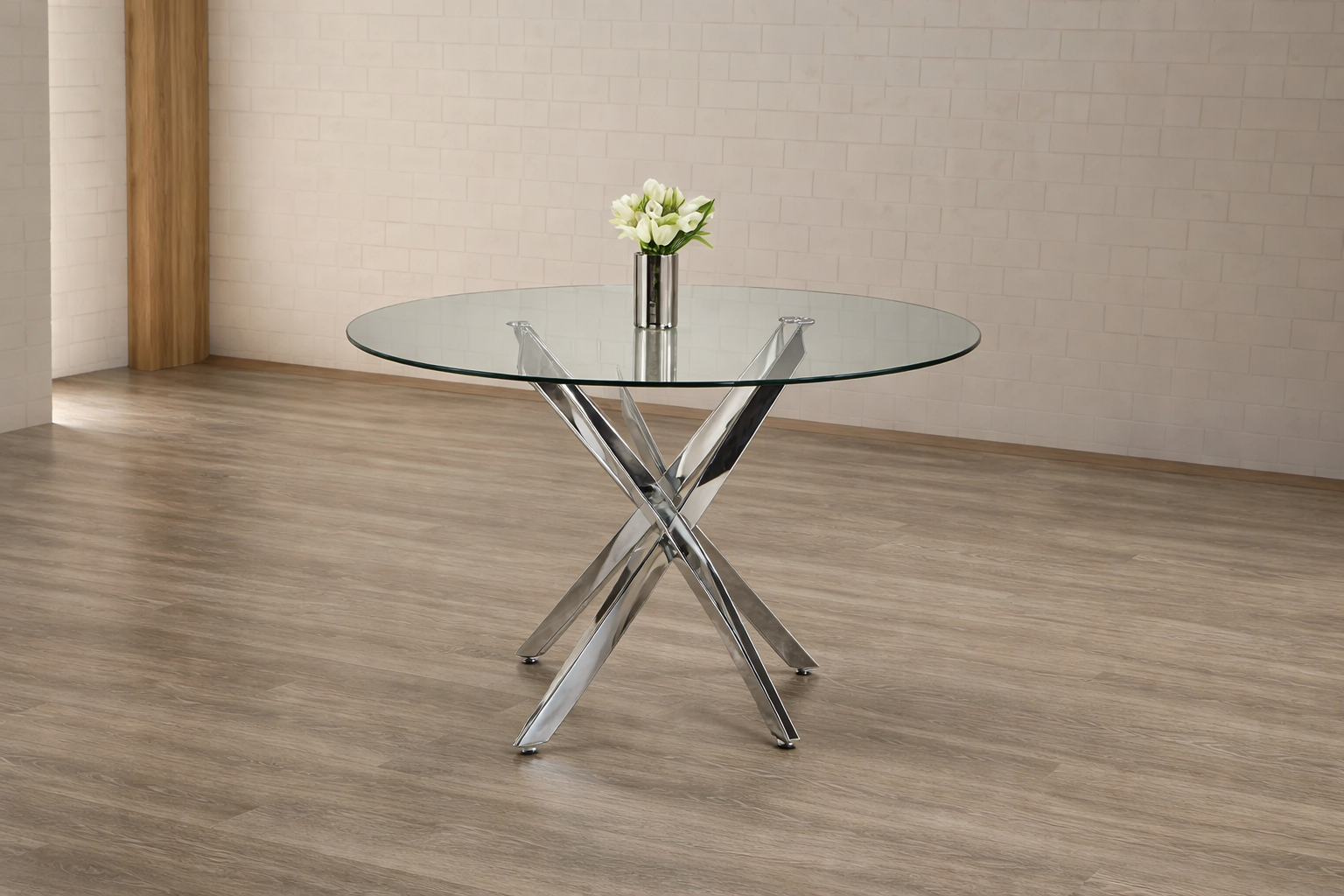 Table T-1447 (verre/pieds chromés)