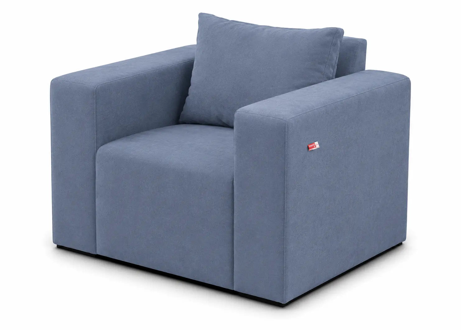 Fauteuil Optimum Plus en tissu bleu azur, au design moderne et épuré, avec un coussin pour un confort supplémentaire.