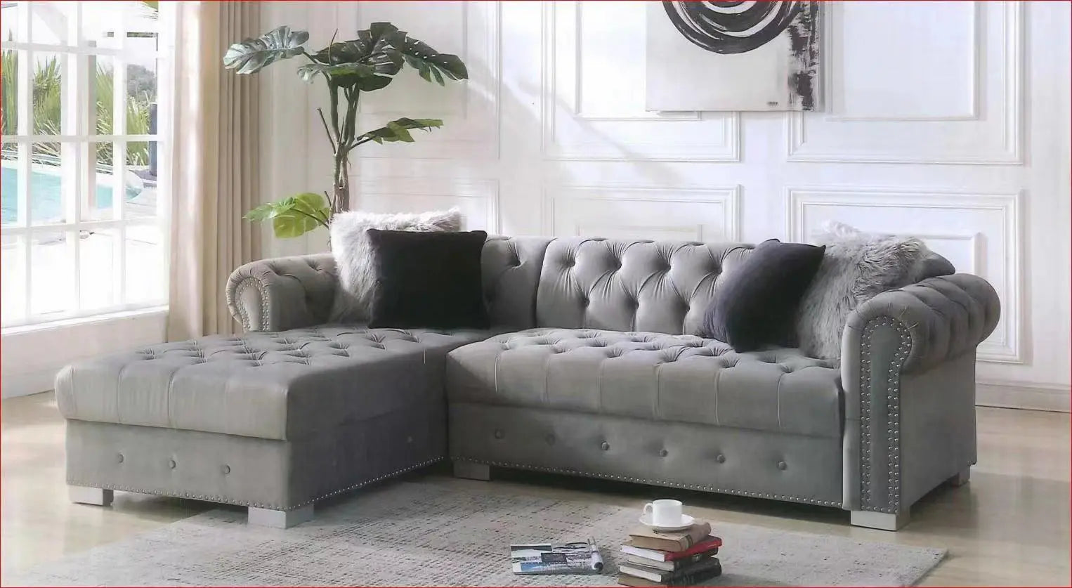 Royal Sectional Sofa (6247, Grey, Velours)